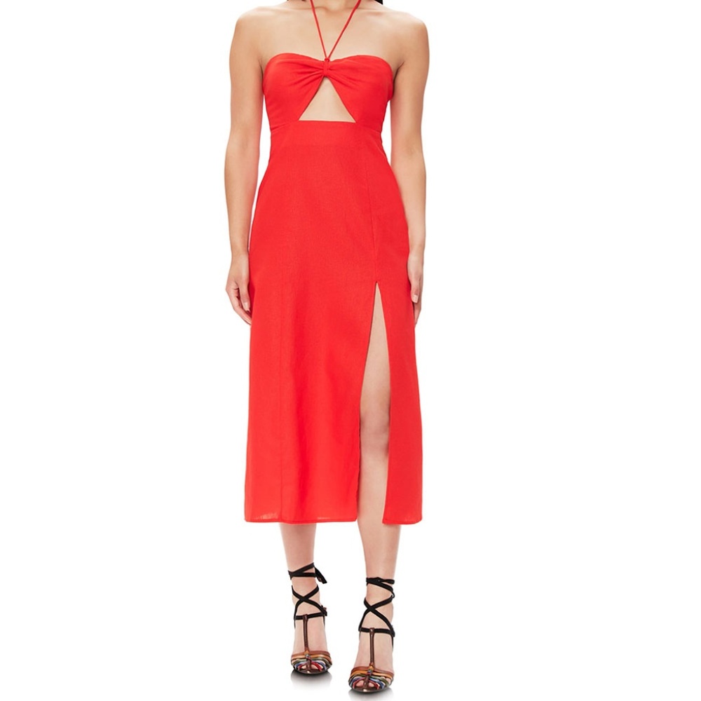 NWOT AFRM Wynn Halter Neck Linen Blend Dress